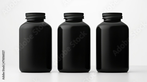 Black plastic jar mockup, isolated on white background