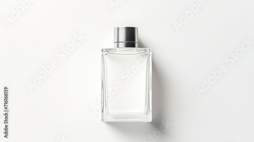 Perfume bottle mockup, blank label on white background.