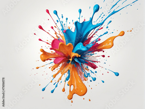 Multicolored paint splash effect on white background.3D rendering