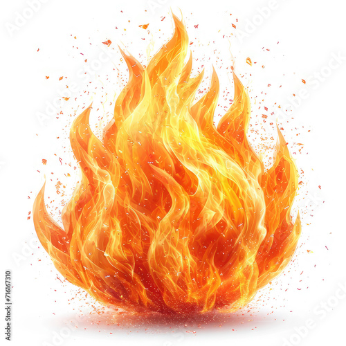 intense blaze of fiery flames isolated on white background - dynamic and vivid illustration ideal for safety campaigns and creative projects