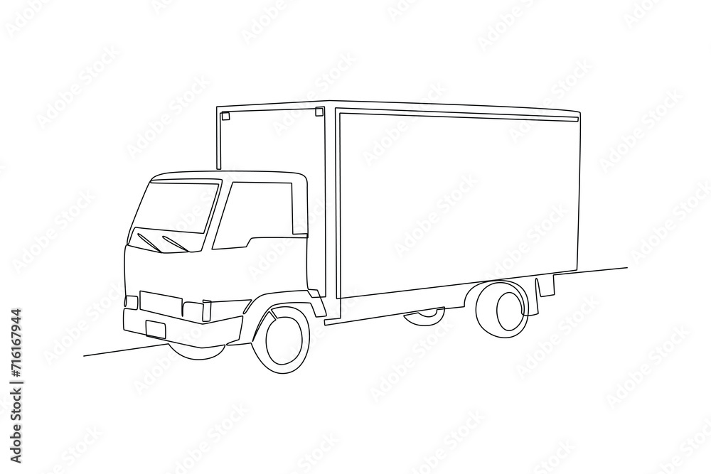 One continuous line drawing of Delivery truck concept. Doodle vector illustration in simple linear style. One continuous line drawing of Delivery truck concept. Doodle vector illustration in simple linear style.