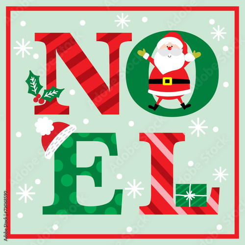 Christmas Card with Santa Claus and Noel Text
