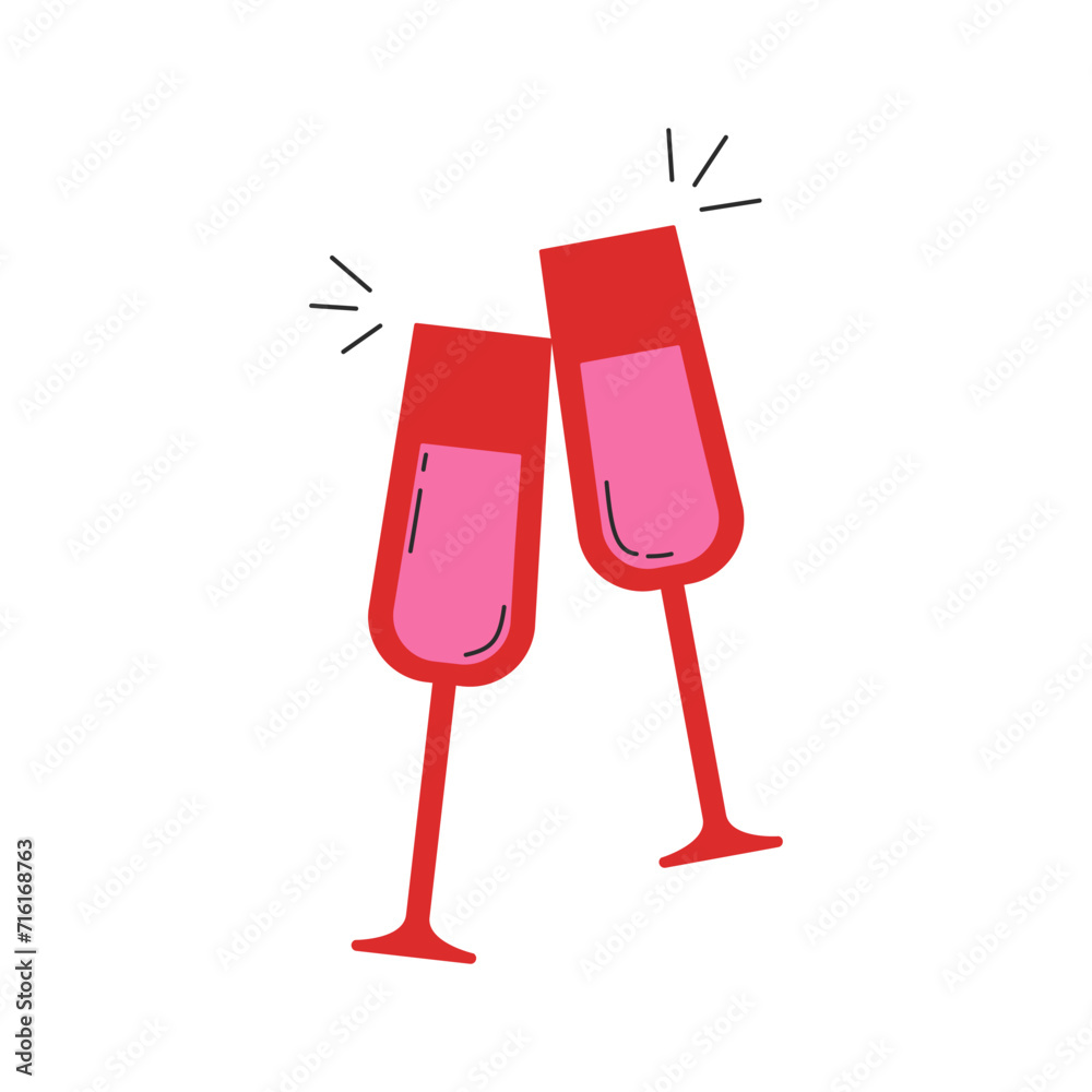 Red wineglasses. Vector illustration in a flat style. Rose wine. Cute illustration for stickers, cards design, tags, clipart Red wineglasses. Vector illustration in a flat style. Rose wine. Cute illustration for stickers, cards design, tags, clipart