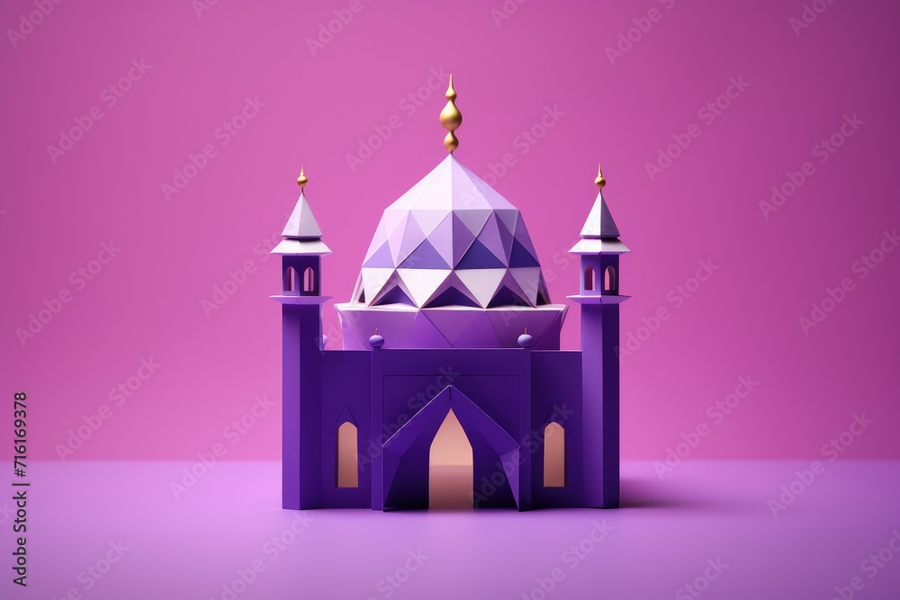 Purple Origami Mosque on violet background. Eid Mubarak, Ramadan Kareem concept Purple Origami Mosque on violet background. Eid Mubarak, Ramadan Kareem concept