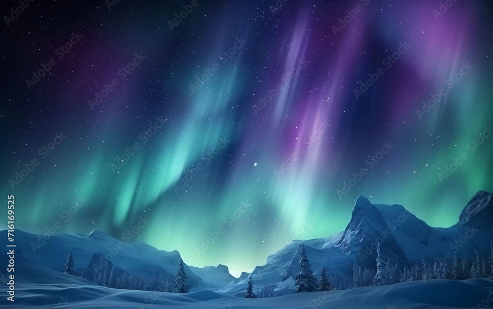 Aurora Borealis in the starry polar sky, stunning 3d rendering