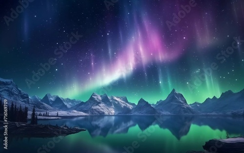 Aurora Borealis in the starry polar sky  stunning 3d rendering