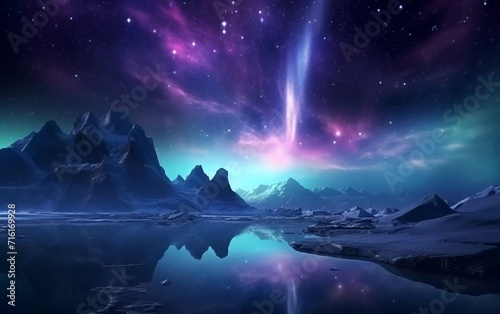 Aurora Borealis in the starry polar sky, stunning 3d rendering © Harjo
