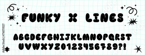 Trendy alphabet letter. Funky organic typeface in retro y2k style. Set with Alphabet and  Numbers. Vector design photo