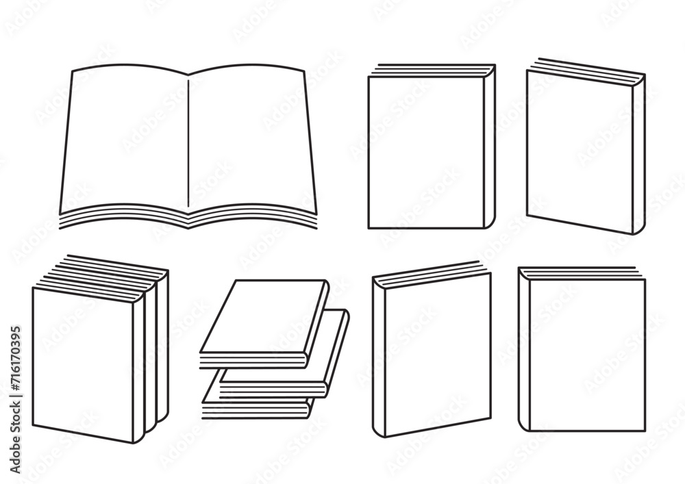 シンプルな本の白黒線画イラストセット　Simple book black and white line drawing illustration set	
 - obrazy, fototapety, plakaty 