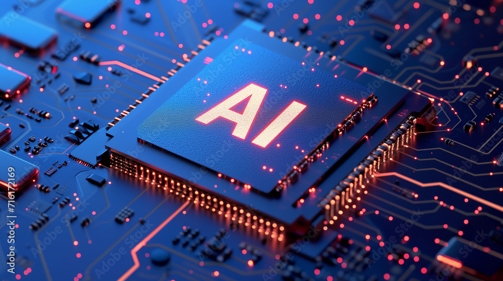 Artificial intelligence micro chip with text on chip. AI cpu digital technology. Futuristic hitech style. Computing processor board chip wallpaper. Artificial intelligence micro chip with text on chip. AI cpu digital technology. Futuristic hitech style. Computing processor board chip wallpaper.
