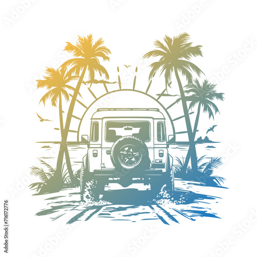 Offroad beach Illustration Clip Art Design Shape. Off road Silhouette Icon Vector.