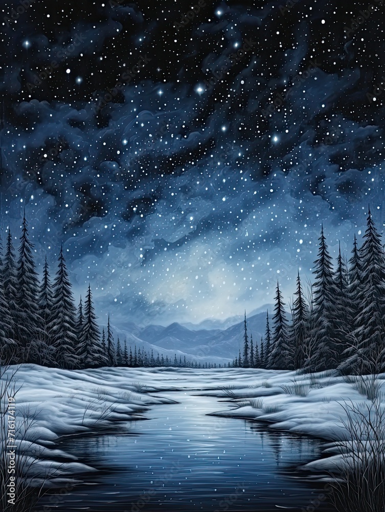 Starry Nordic Winter Nights: Captivating Night Sky Artwork with Breathtaking Winter Landscapes
