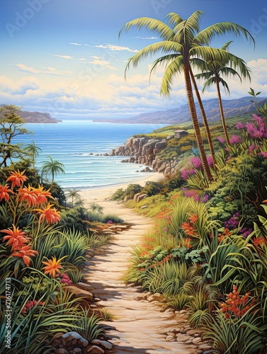 Nostalgic Route 66 Landscapes and Coastal Route  Tropical Beach Art with Seaside Highway Views