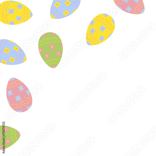 Abstract corner frame of Ester Eggs with top border in trendy soft hues. Copy space. Ester greetings