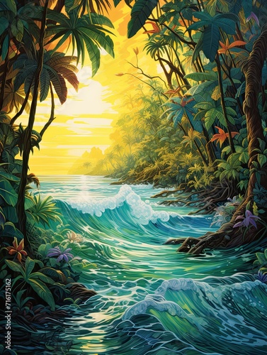 Ocean Wave Abstracts: Immersive Rainforest Landscape and Jungle Beach Visions
