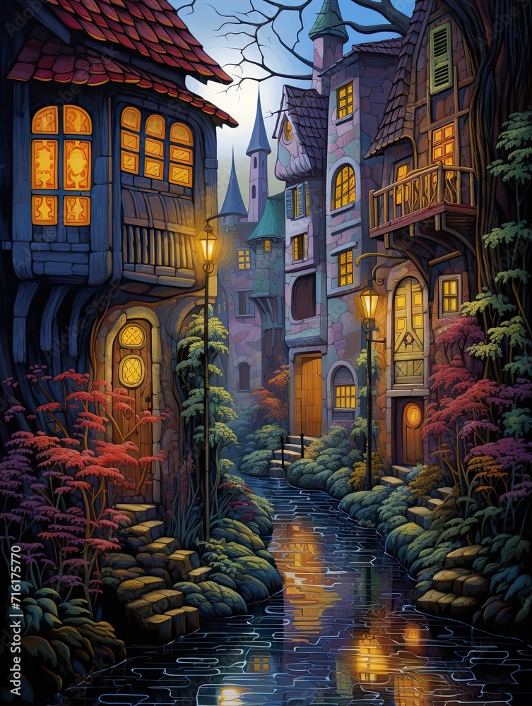 Obraz premium Old-World Riverside Painting: Alleys by Streams and Brooks