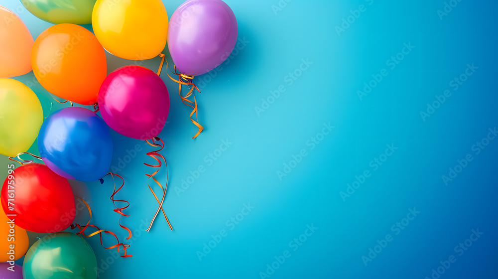 Vibrant and cheerful balloons float against a serene blue backdrop, evoking a sense of celebration and playfulness Vibrant and cheerful balloons float against a serene blue backdrop, evoking a sense of celebration and playfulness