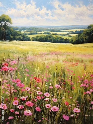 Pastoral Countryside Meadows Print: Modern Landscape Field Painting