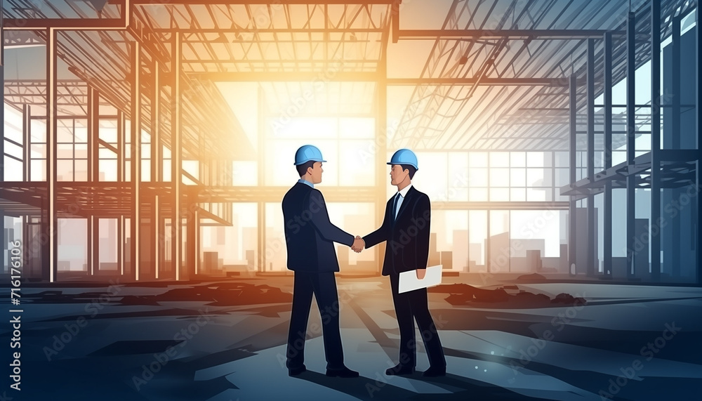 Fototapeta premium Buyer shaking hands with seller in house dealership. Choosing and buying house