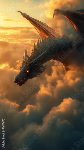 dragon flying clouds wings spread view brunet promotional return king still rick sun sky strong breathtaking