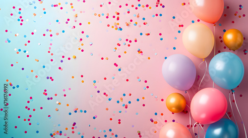 Vibrant balloons and shimmering confetti add a touch of celebratory joy to the party scene