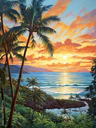 Radiant Hawaiian Sunsets  Valley Landscape  Island Views  Rolling Hills Art