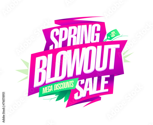Spring blowout sale, mega discounts vector banner design