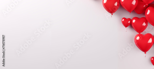 Valentine's Day white Background with Red Balloons in the Right Corner of the Frame - Flat Lay Composition, Love Celebration, Romantic Atmosphere,  Valentine's Day Concepts