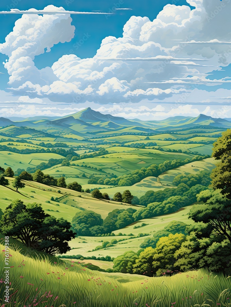 Rolling Countryside Hills: Preserved Beauty of Hilly Landscapes - National Park Art Print