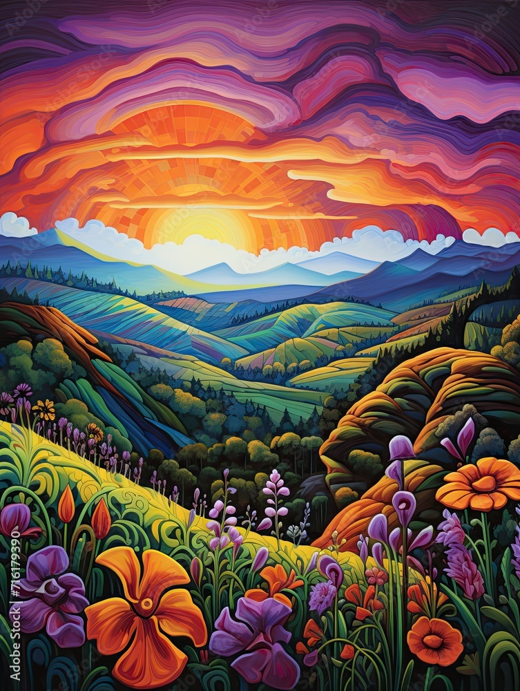 Vibrant Rolling Countryside Hills: Thriving Nature Artwork