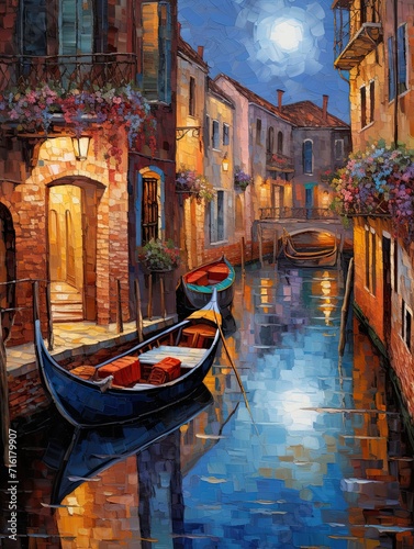 Print op canvas Romantic Venetian Canals Print: Coastal Art of Italy's Water Streets