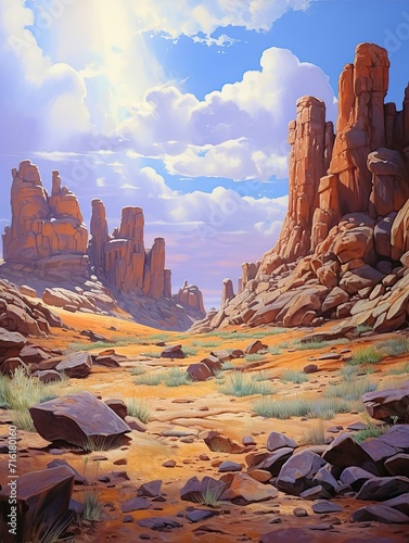 Rugged Rocky Outcrops: Captivating Desert Landscape with Stunning Rocky Desert Scenes