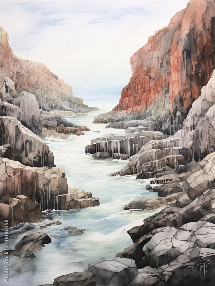 Rugged Rocky Outcrops Seascape Art Print: Ocean Cliffs and Tidal Rocks