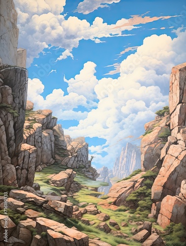 Rugged Rocky Outcrops: Scenic Prints of Panoramic Rock Views, Sky, and Clouds Artwork