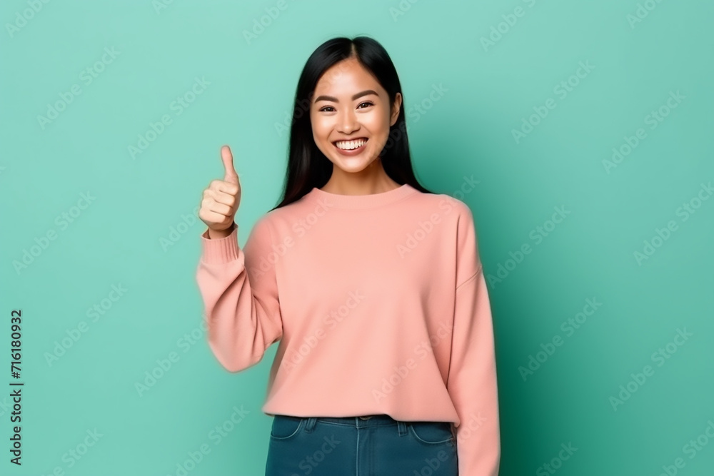 woman showing thumbs up sign with generative ai