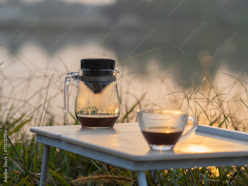 Morning coffee drip by the river