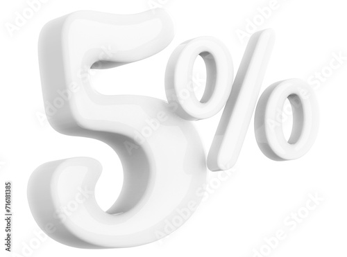 5 percentage off sale discount white number 3d render