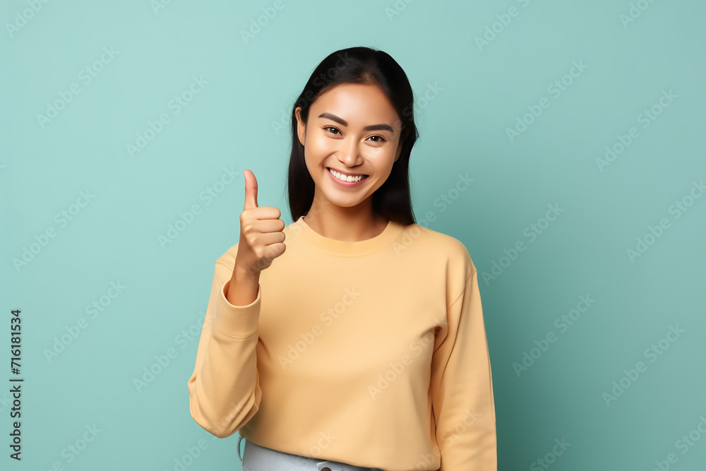 woman showing thumbs up sign with generative ai woman showing thumbs up sign with generative ai