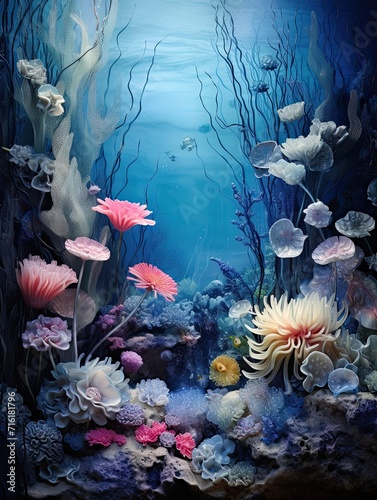 Sapphire Seascape  Botanical Wall Art featuring Oceanic Views of Sea Flora