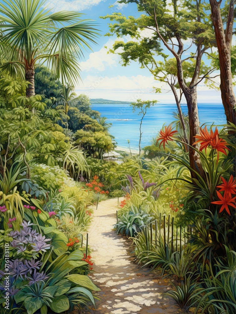 Serendipitous Coastal Gardens: Stunning Island Beaches Garden Scene Art