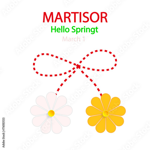 Martisor talisman traditional accessory Baba Marta Day Hello spring, vector art illustration.