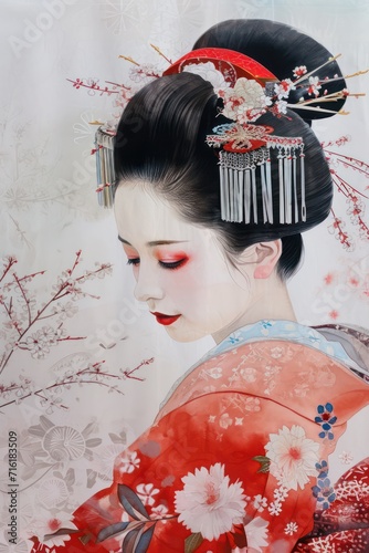 Japanese traditional painting of a geisha