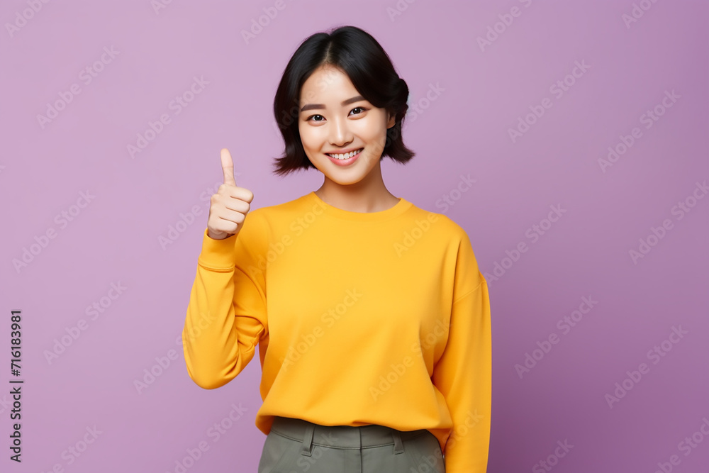 woman showing thumbs up sign with generative ai woman showing thumbs up sign with generative ai