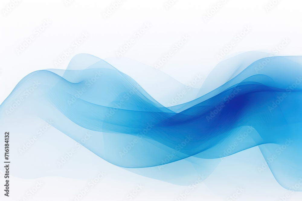 Abstract blue wave background. Set of wavy lines in the horizontal plane. Wave made of smoke on white background