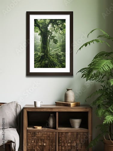 Green Shade: Serene Rainforest Canopies, Botanical Wall Art Framed Print