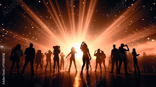 Silhouette of People Dancing on A Dance Floor with Spotlights. Party, Celebration, Crowd, Event 