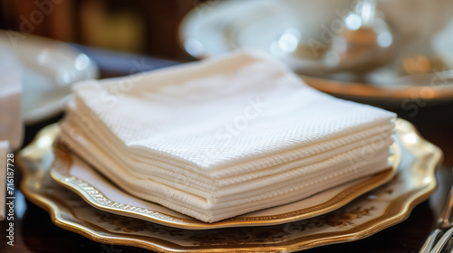 Elegant napkins on vintage silver tray.