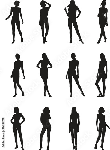 set of woman pose silhouettes