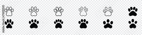 Paw icon, dog or cat paw, animal, Black silhouette of a paw print, Different animal paw. Paw Prints. Black paw. Paw icons, Paw of an animal, canine footprints. Traces of dog paws, dog paws photo