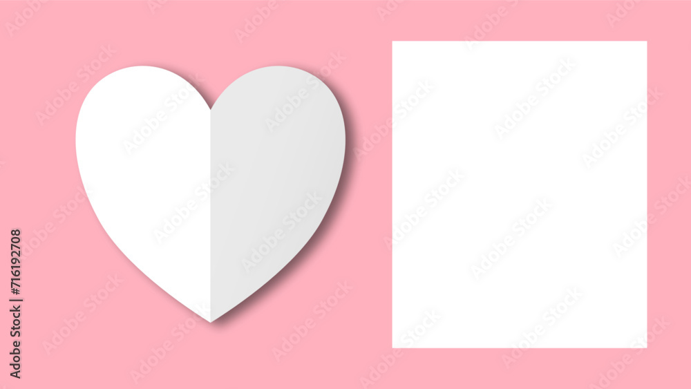 white heart shape paper cut on the pink pastel background. Space for text. blank zone for fill text or font. valentine day festival.